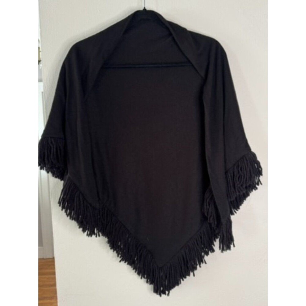 Black Fringe Triangle Shawl Wrap Gothic Witchy Dark Academia Whimsigoth Boho
